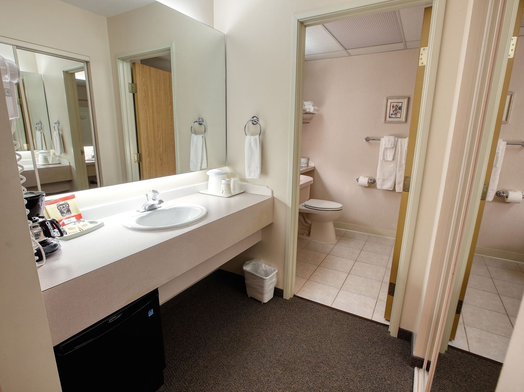 Bathroom view of Single Queen room at Bear Lodge 