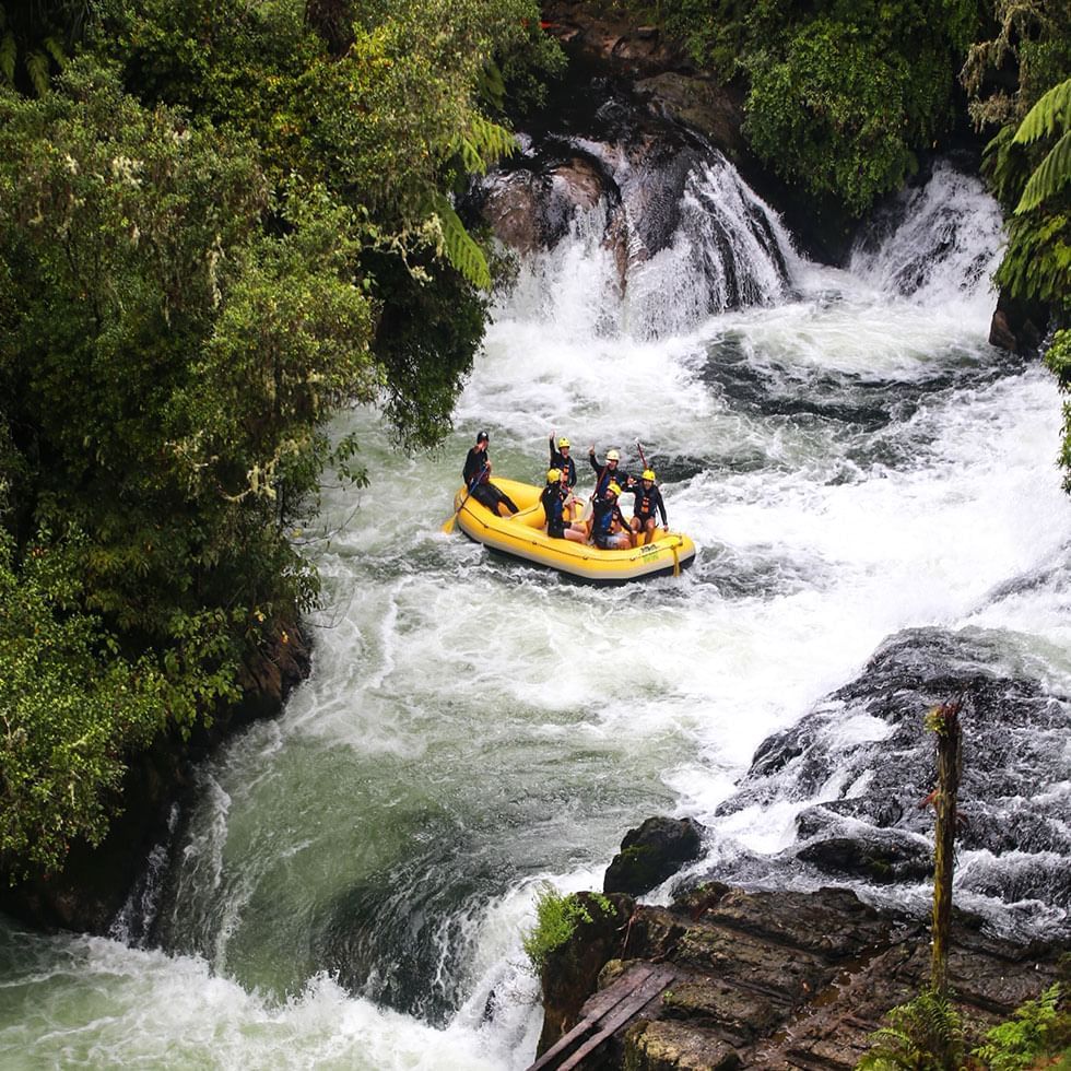 A rafting group on a stream near Falkensteiner Hotels