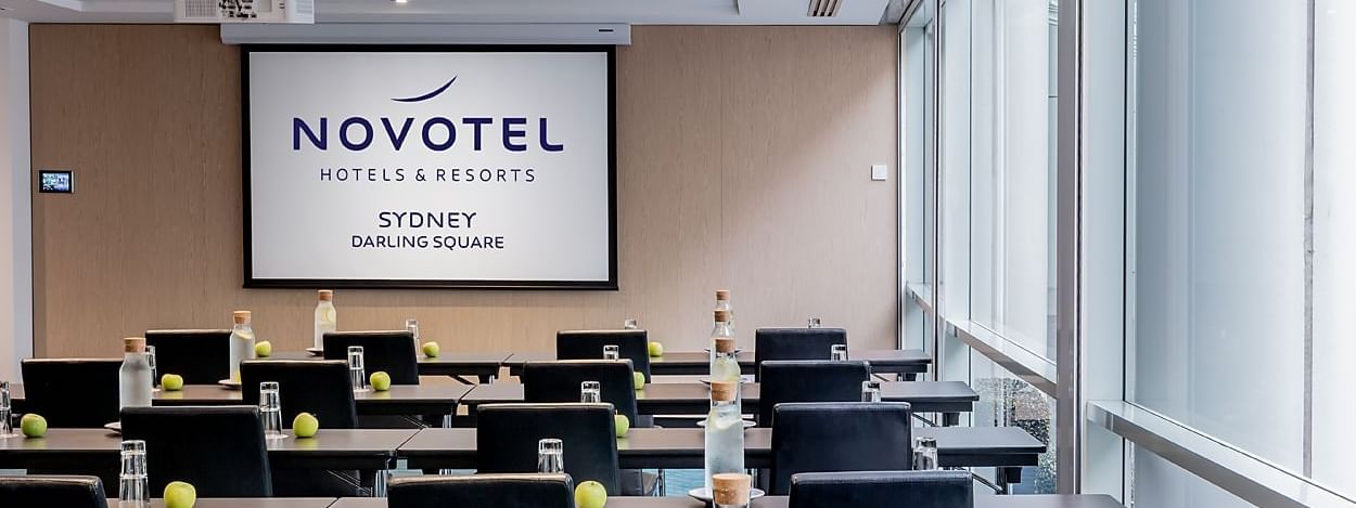 Classroom set-up in Little Pier Room at Novotel Darling Square