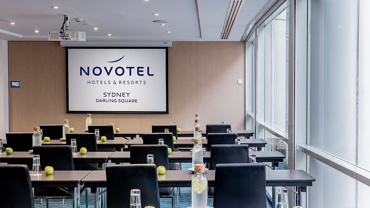 Classroom set-up in Little Pier Room at Novotel Darling Square