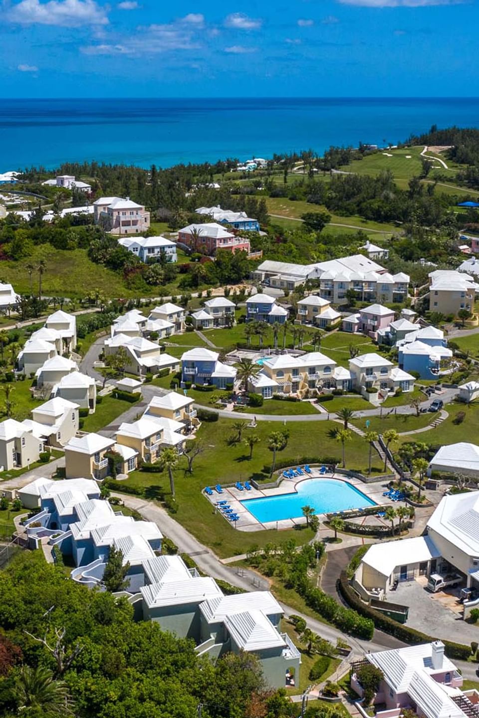 Aerial view of the hotel & sea at St George's Club Bermuda