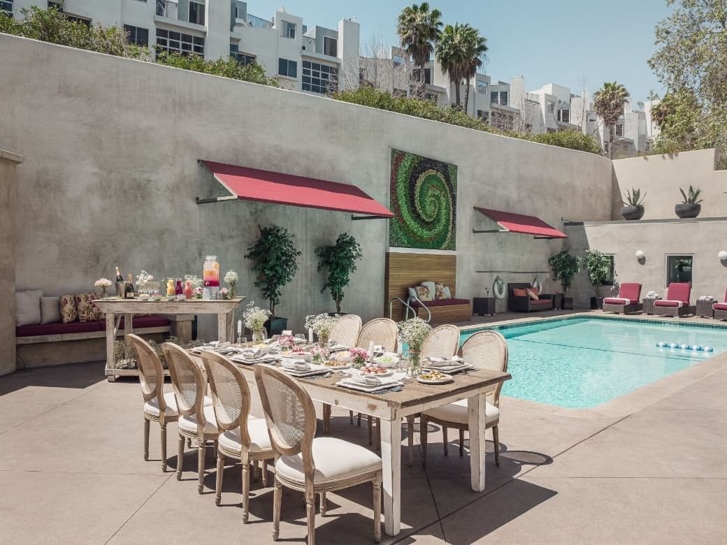 Arranged tables in Angeleno Pool Terrace at Hotel Angeleno