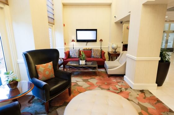 lounge area with chairs and pillows