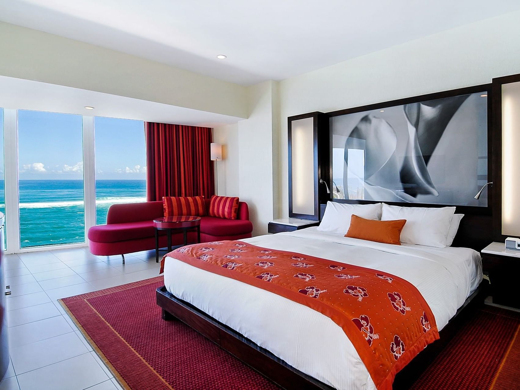 King Bed in Oceanfront Suite Living Room at Condado Plaza