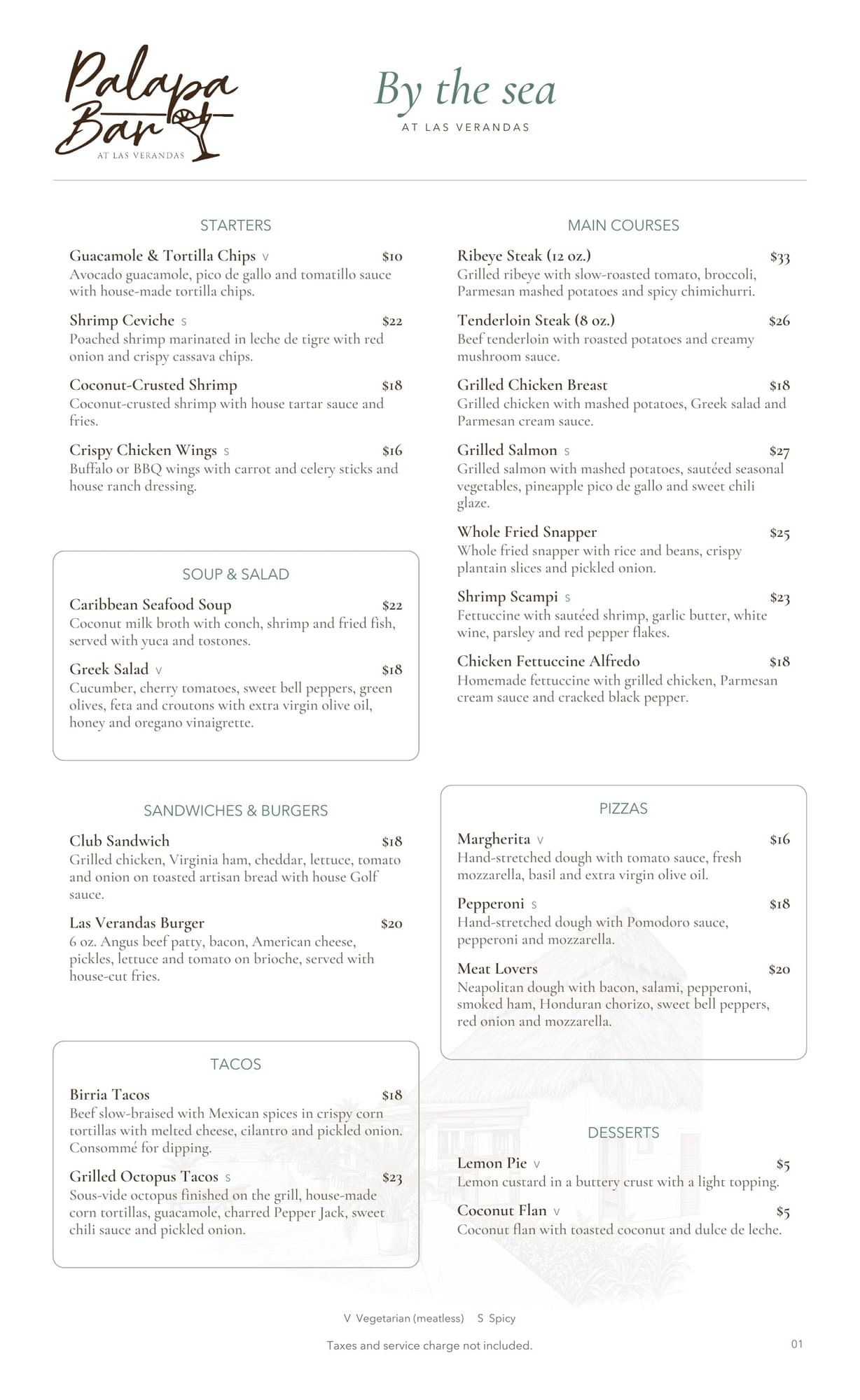 Palapa Bar menu — page 1