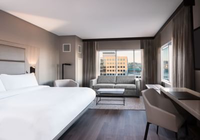modern room with view of city