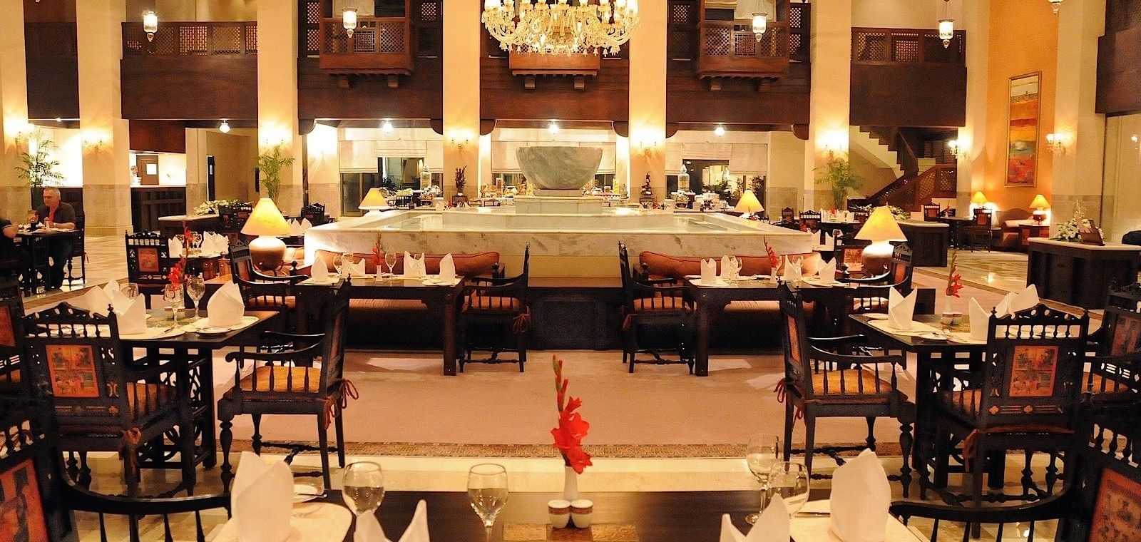 Table arrangement in Dawat restaurant at Islamabad Serena Hotel