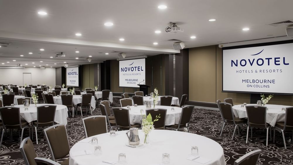 Banquet tables setup in Australian Room  at Novotel Melbourne