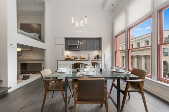 Kitchenette with dining area in Heritage Lofts at ReStays Ottawa