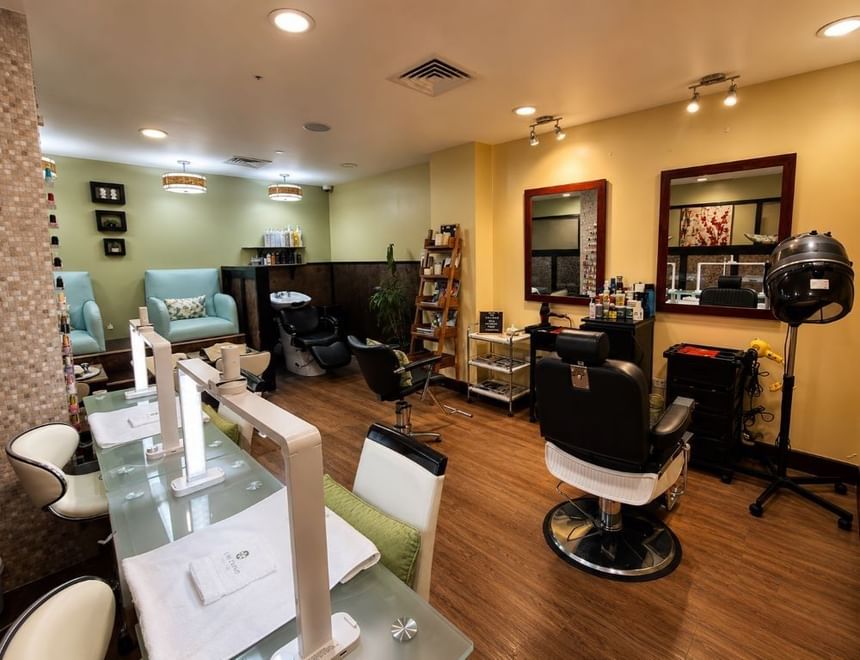 White Orchid Salon & Spa with manicure stations at Jamaica Pegasus Hotel, highlighting a relaxing spa experience in Jamaica