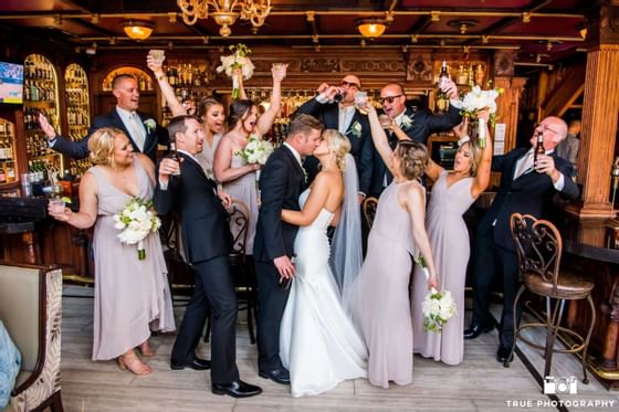 wedding party cheering