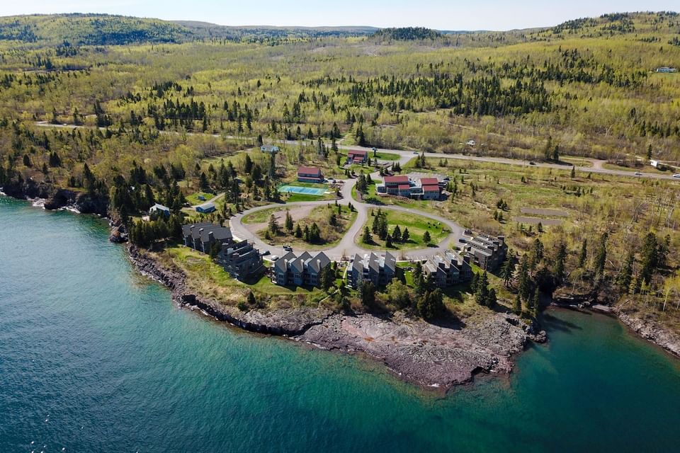 Aerial view of Surfside On Lake Superior at Bluefin Bay