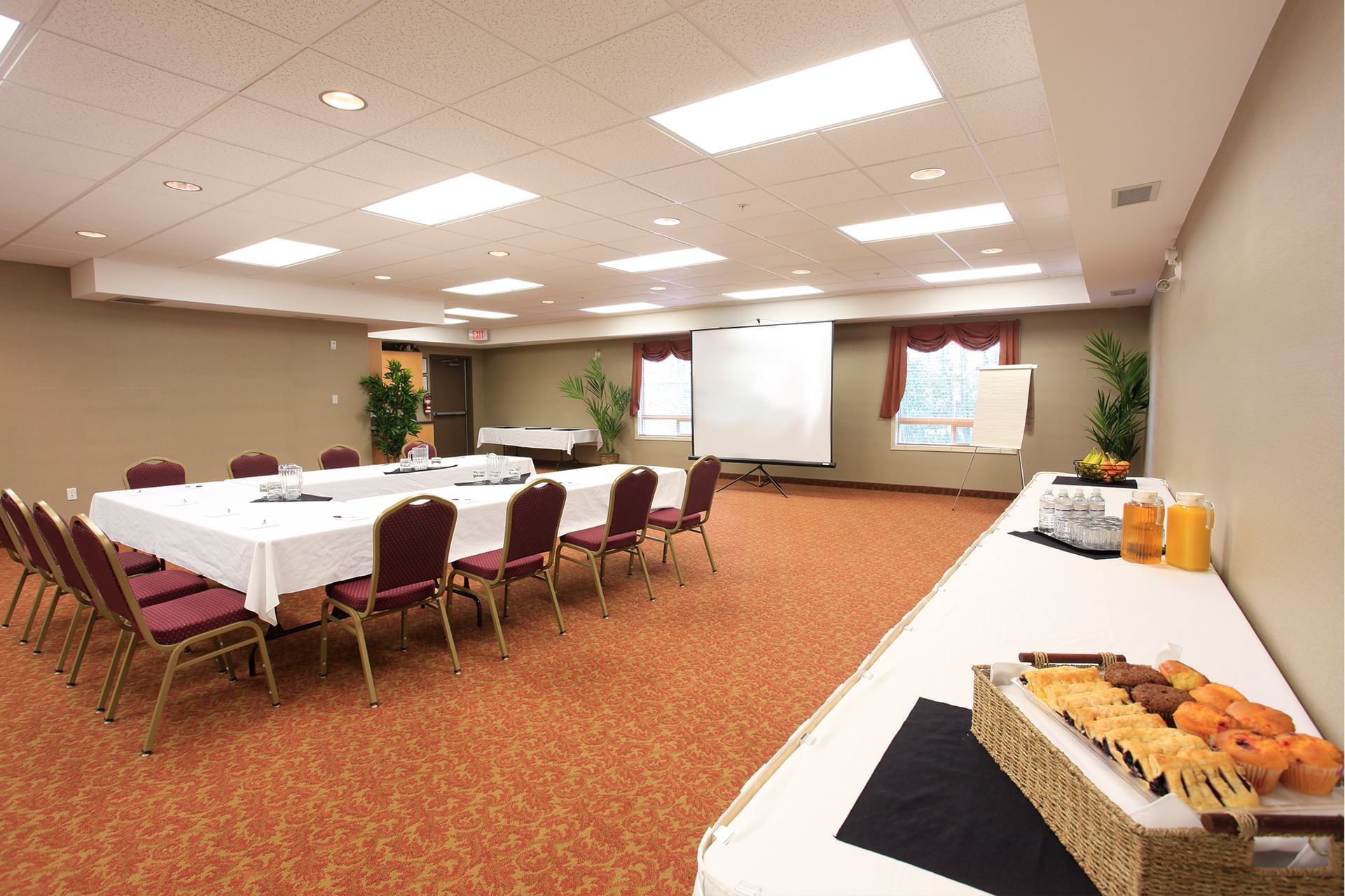 hotel meeting room with side table