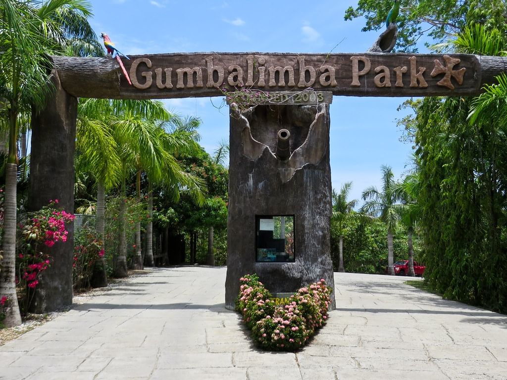 Closeup of the entrance of Gumbalimba Park near Infinity Bay