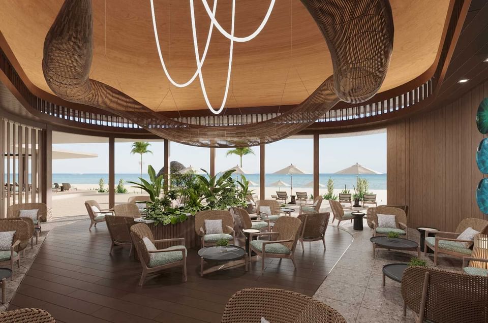 Lounge area with plush seats in Beach Bar at Ananea Madivaru Maldives