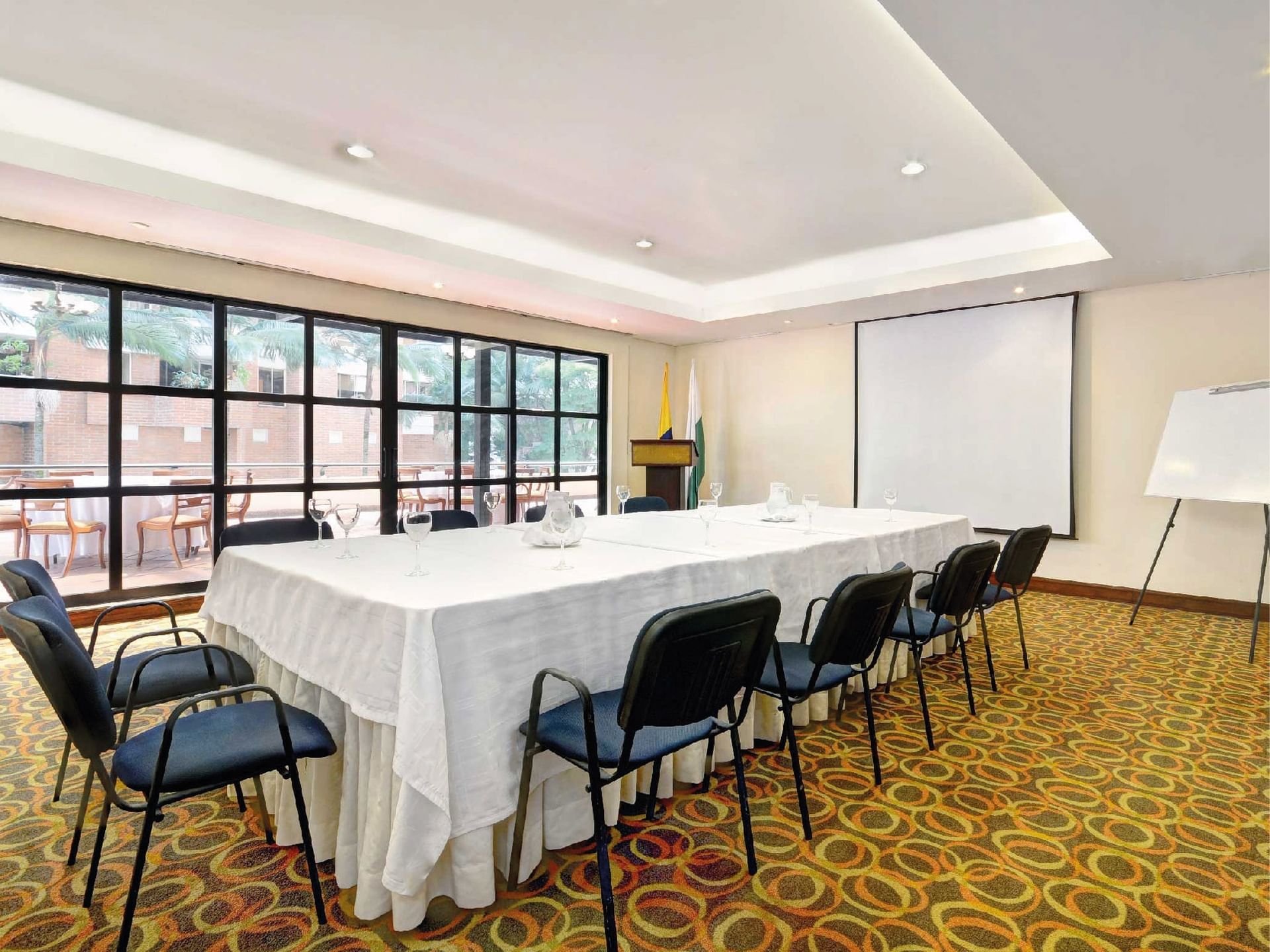 Boardroom table set up in Chianti at Hotel Dann Carlton Medellin