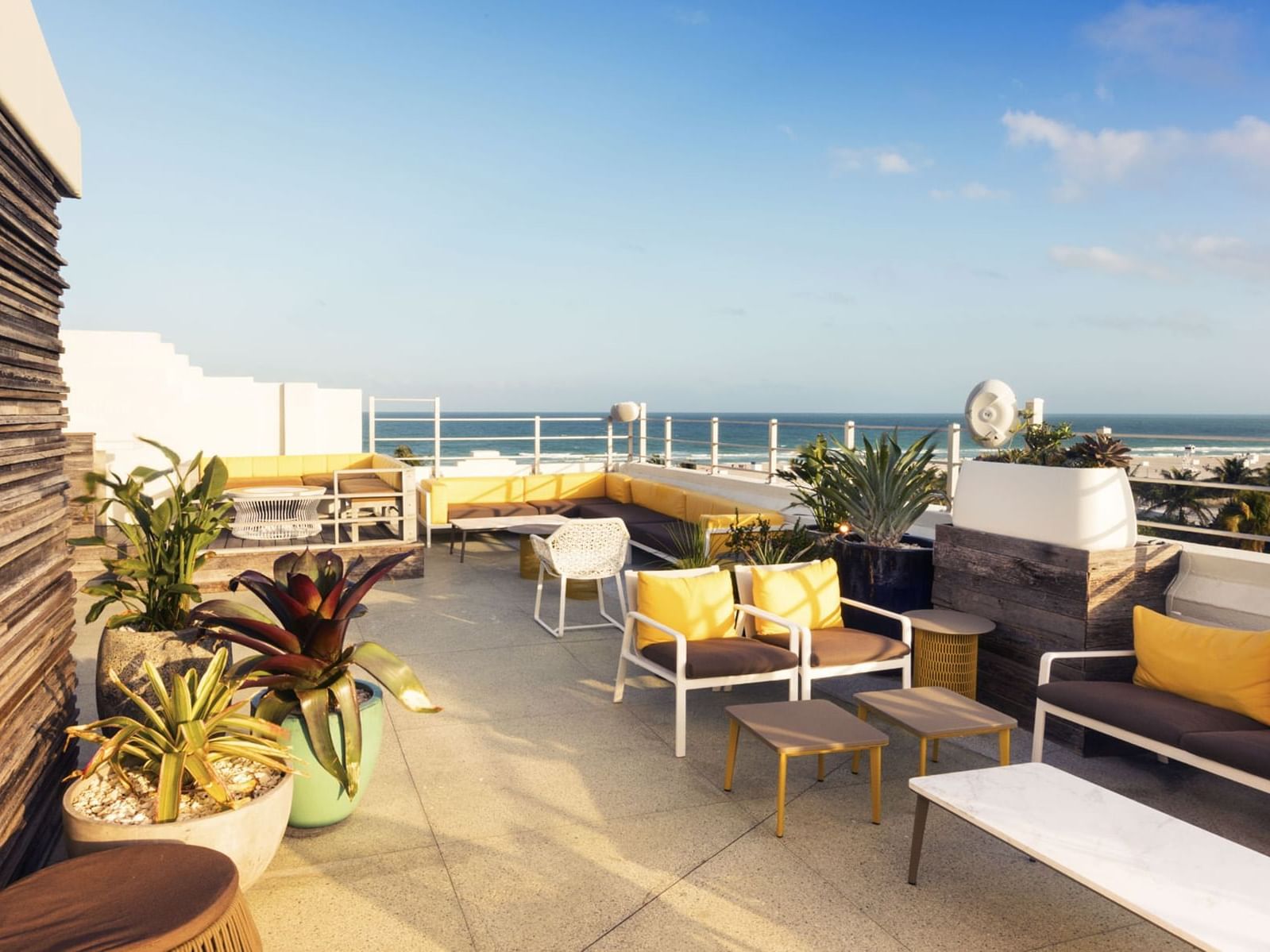 Rooftop lounge with beach view at at Clevelander South Beach