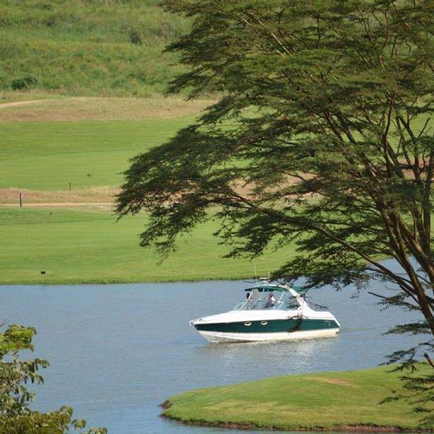 Boat at Paradise island near Lake Victoria Serena Resort & Spa