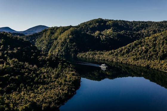 Cruise ship at Gordon River near the Strahan Village