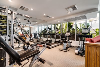 Fully equipped gymnasium at Berkeley Shore Hotel