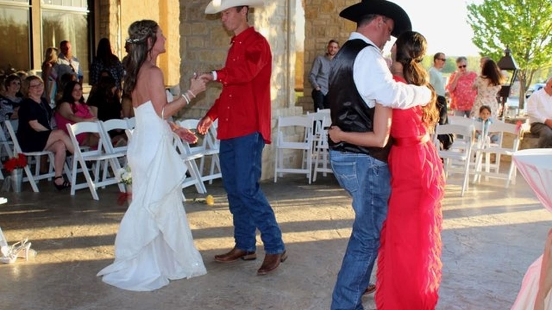 Couples dancing at a wedding on the North Patio of Shangri-La Monkey Island