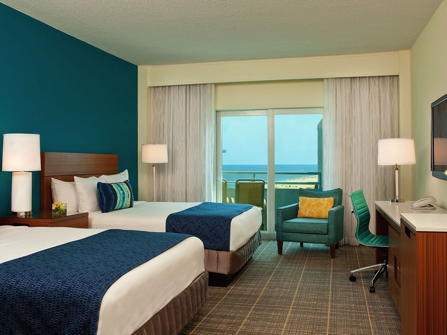 Two Queen Bed Limited View with furniture at Ocean Place