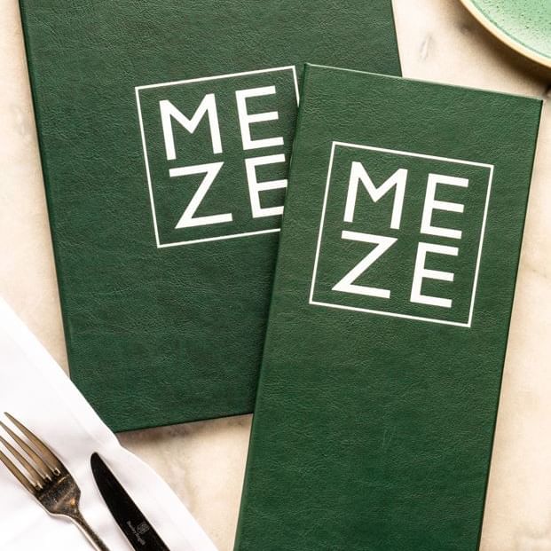 Close-up of Meze Restaurant menus at Novotel Glen Waverley