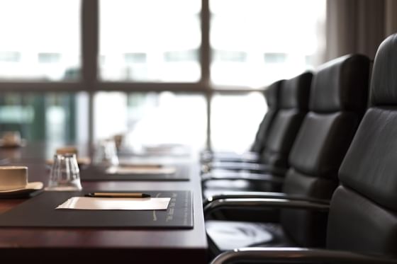 Close-up of boardroom chairs & table at Amara Hotel Singapore