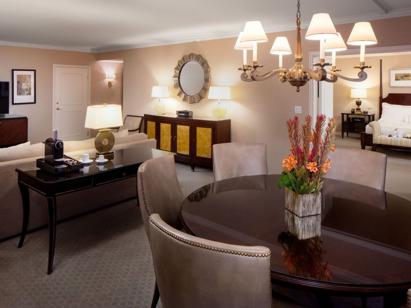 Round dining table in Presidential Suite at The Townsend Hotel