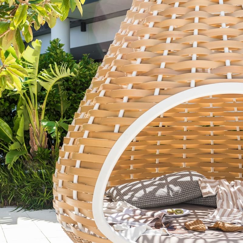 Close-up of a relaxing cane chair at Crown Metropol Perth