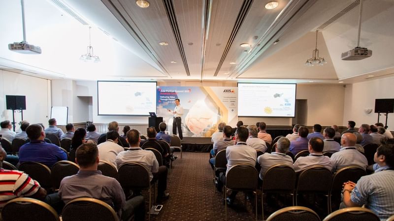 Axis Partner Summit 2019 speaker engaging attendees in the Mudjimba Ballroom at Novotel Sunshine Coast Resort