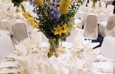Floral Banquet table set-up at Thistle Heathrow Terminal 5