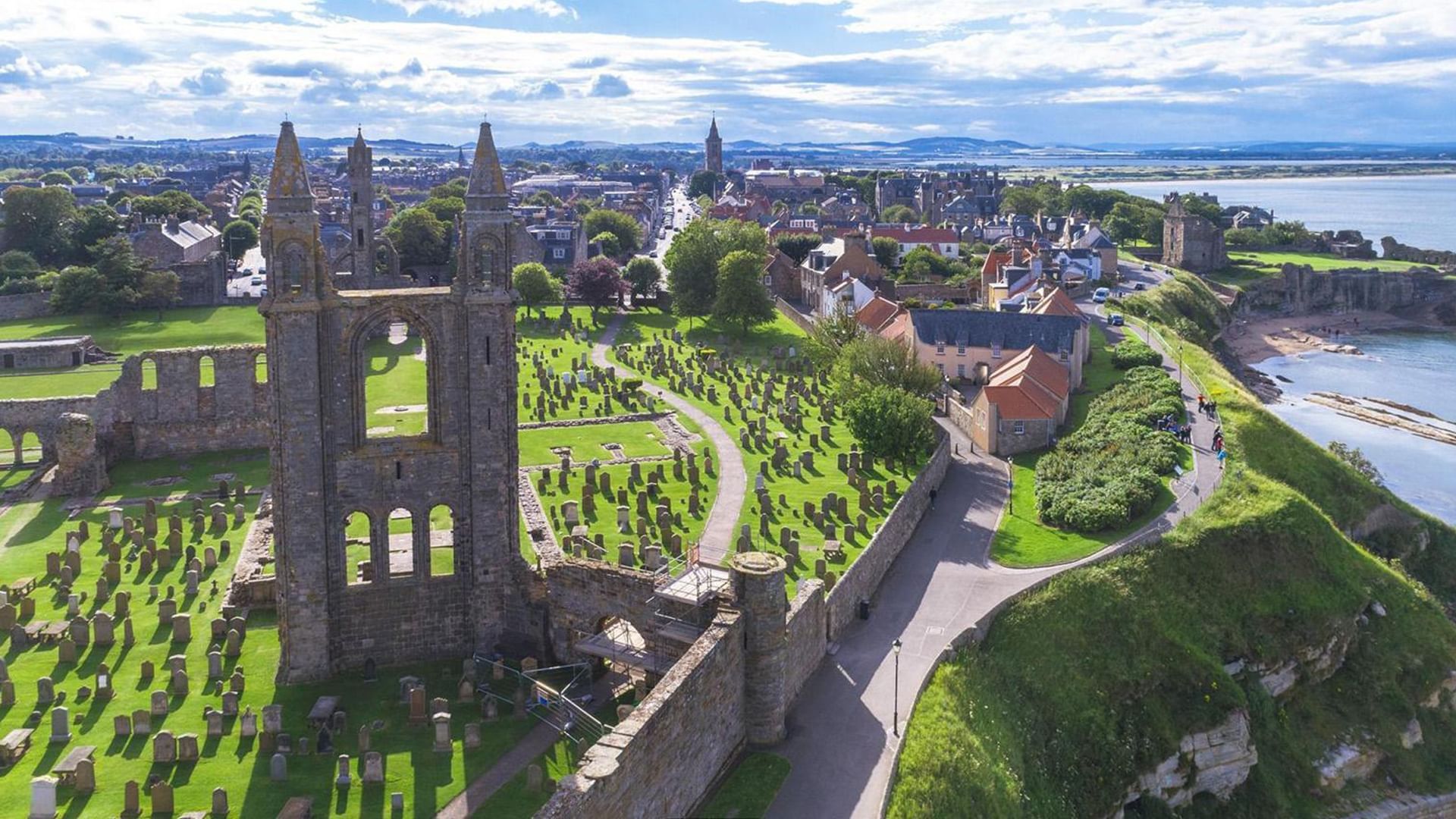 An aerial view of Glasgow Cathedral near Village Hotels Glasgow