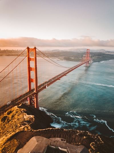 aerial of Golden Gate Bridge and San Francisco
