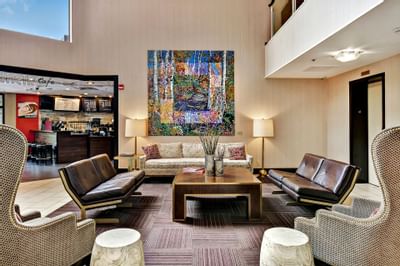 The large comfortable lobby area at hotel 43