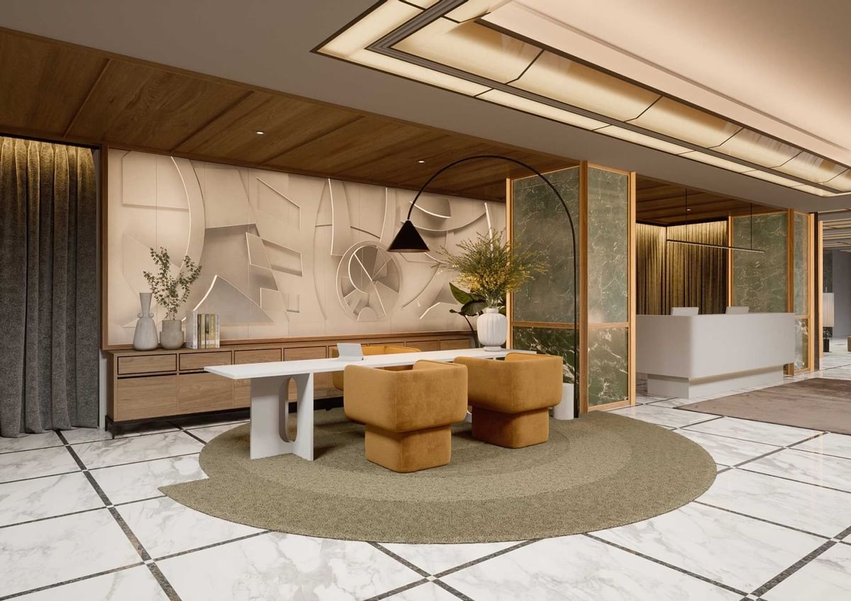 Furniture of the lobby area at the Almanac X Prague