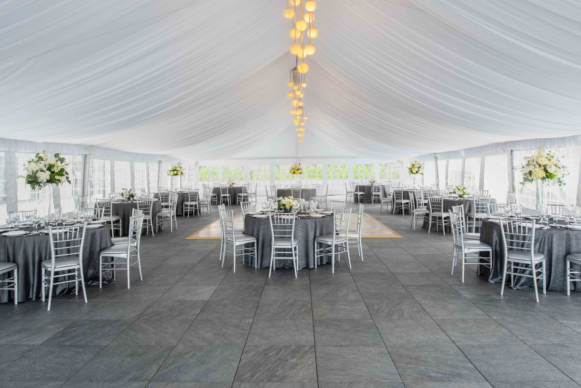 Outdoor event tent set for wedding