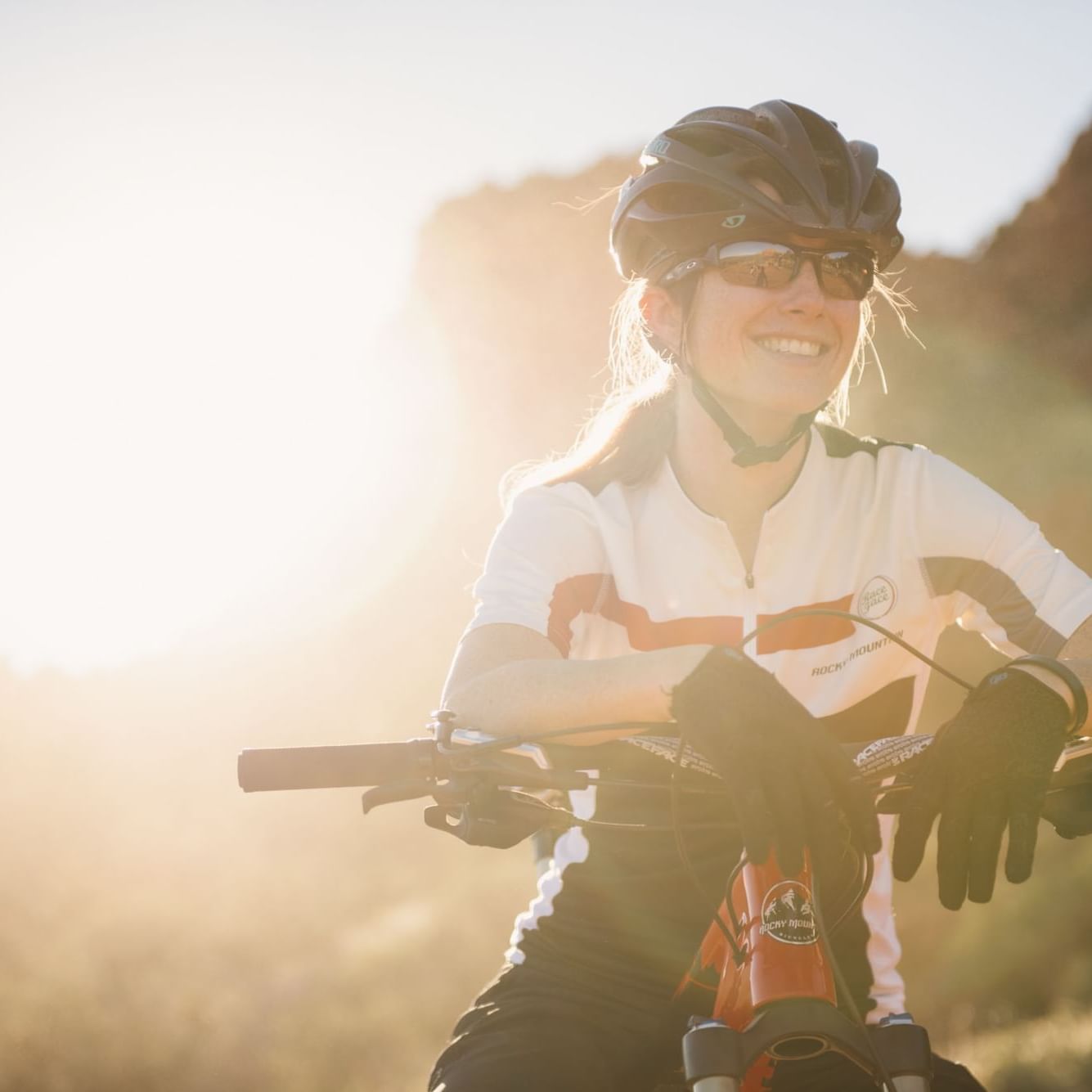 Portrait of a female mountain biker near Stein Eriksen