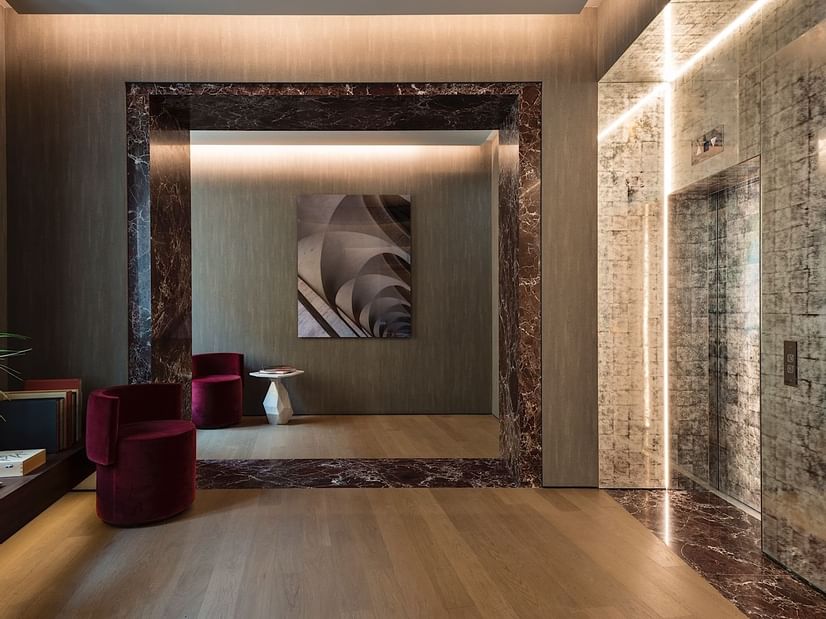 Reception area with elevator at Fendi Private Suites
