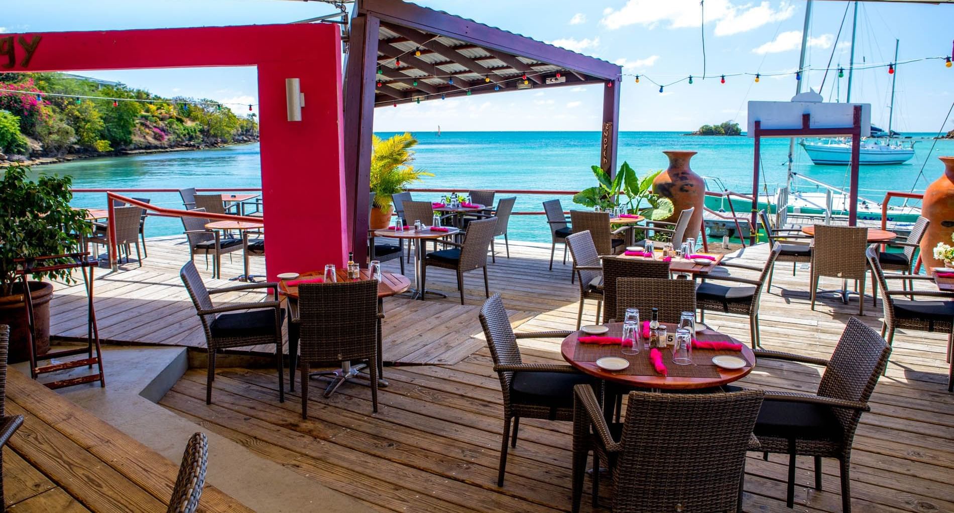 Dodgy Dock Restaurant & Bar dining area at True Blue Bay Hotel