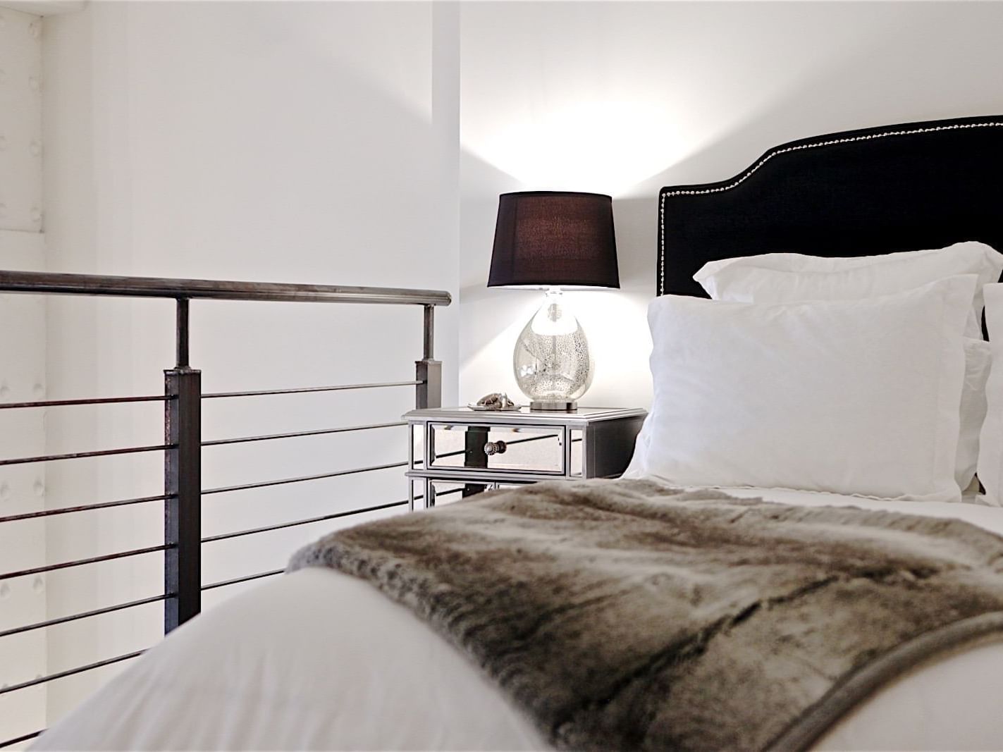 Close-up of bed with pillows, Loft Style Unit B, The Mayo Hotel