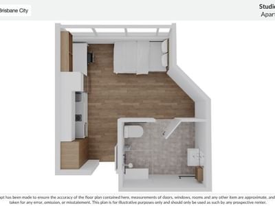 Floor plan of a studio adaptable apartment at UniLodge Brisbane City.