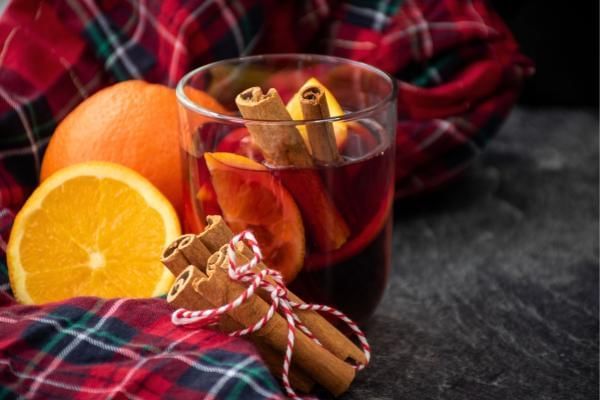 Glass of refreshed cold mulled wine