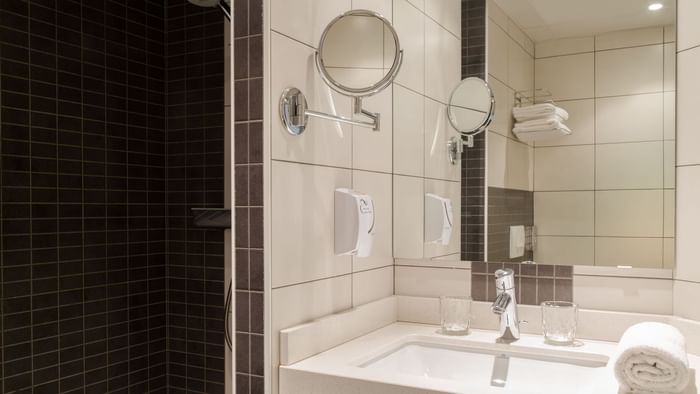 Close up of a vanity in the bathroom at Actuel Hotel