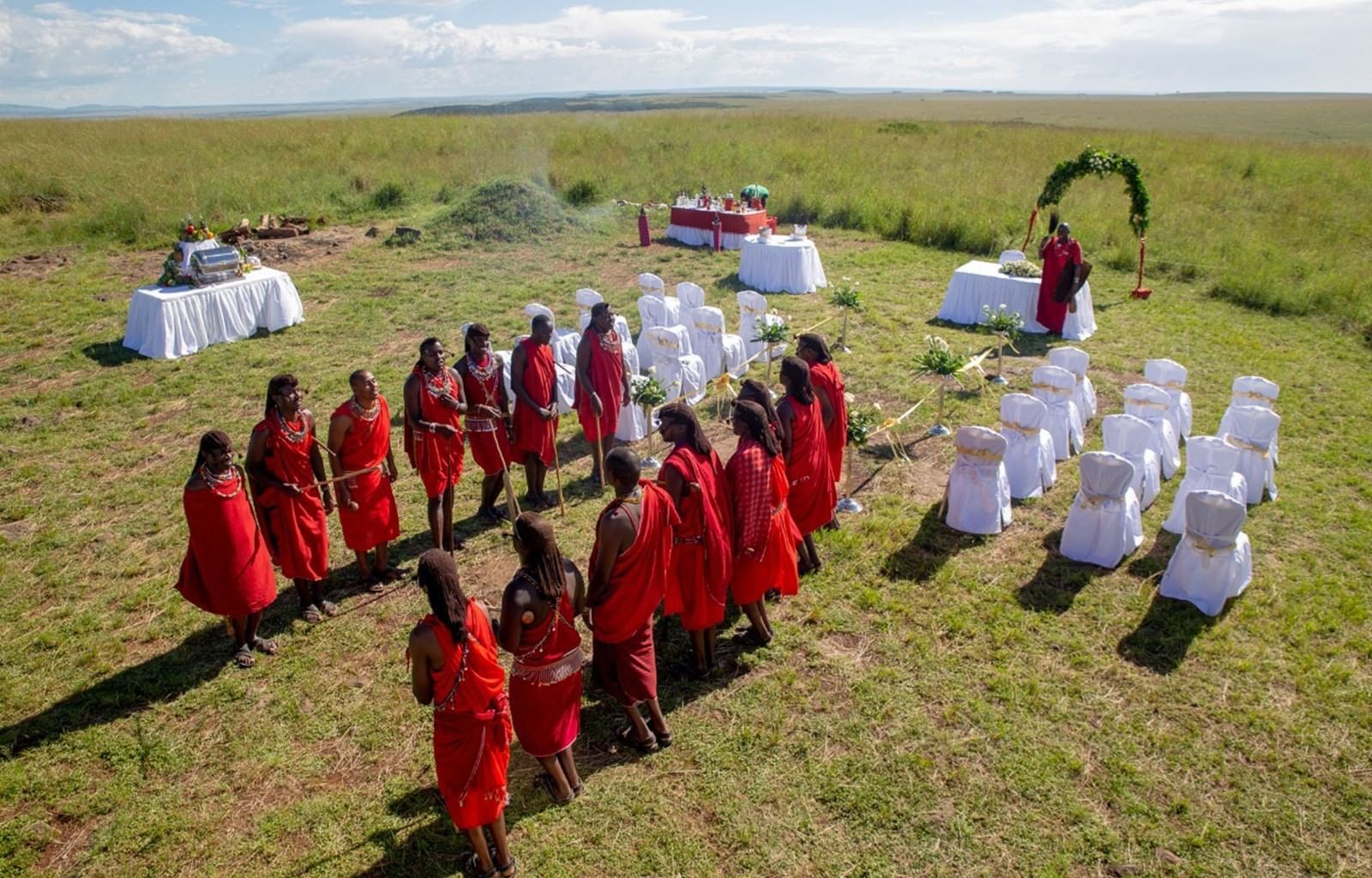 An outdoor traditional wedding at Mara Serena Safari Lodge