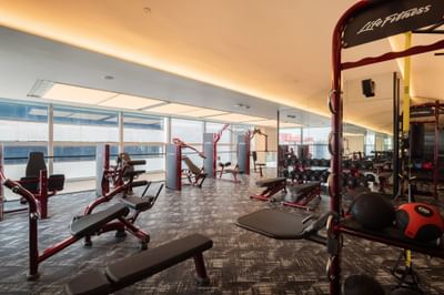 Dumbell rack, benches & gym equipment at the Fitness Centre at Eastin Grand Hotel Phayathai