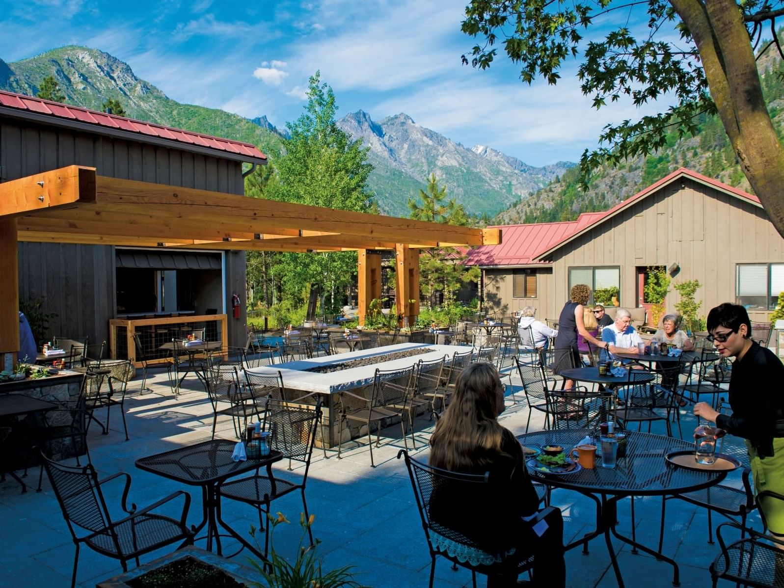 Outdoor dining in O'Grady's Pantry & Mercantile at Sleeping