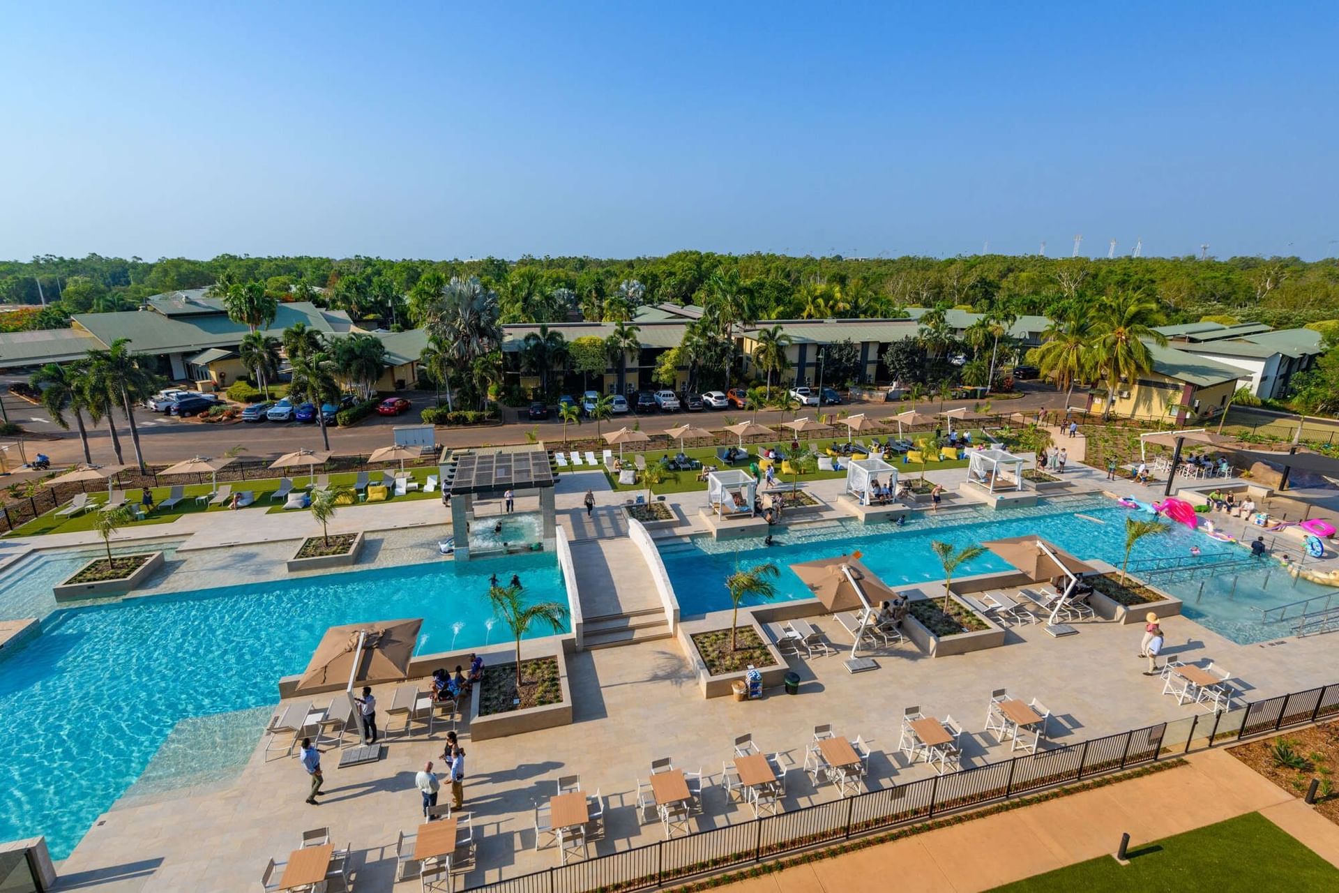 Aerial view of the swimming area at Novotel Darwin Airport Hotel