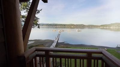 Waterfront Queen balcony overlooking the lake at Alderbrook Resort & Spa