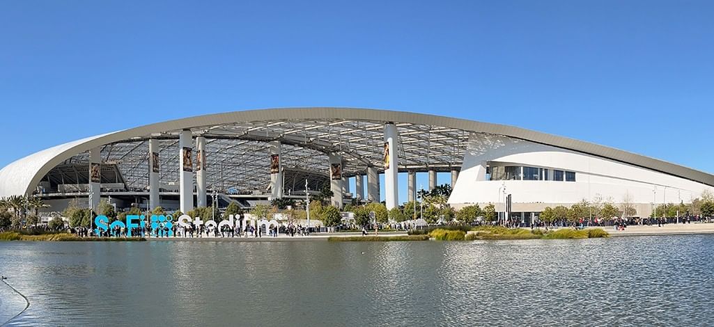 SoFi Stadium in Inglewood, California viewed from outside